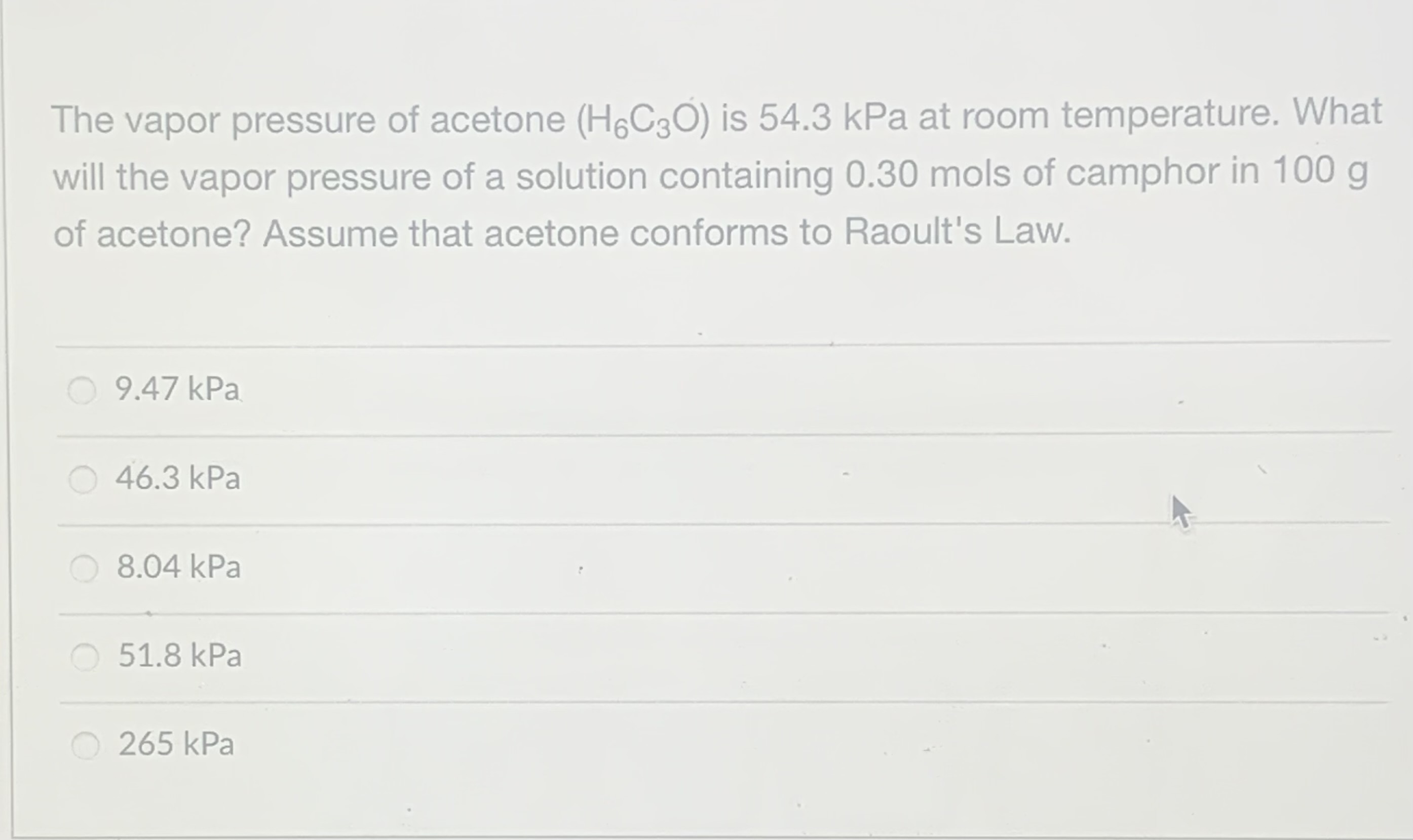 Solved The Vapor Pressure Of Acetone (H6C3O) Is 54.3kPa At | Chegg.com