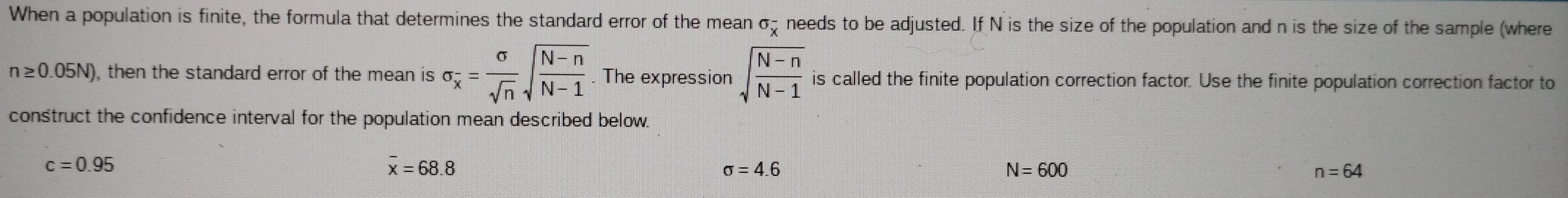 Solved ien a population is finite, the formula that | Chegg.com