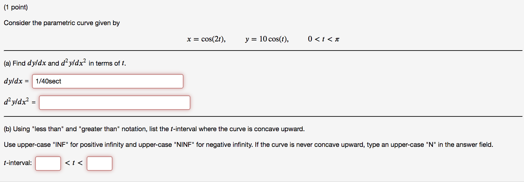 Solved (1 point) Consider the parametric curve given by X = | Chegg.com