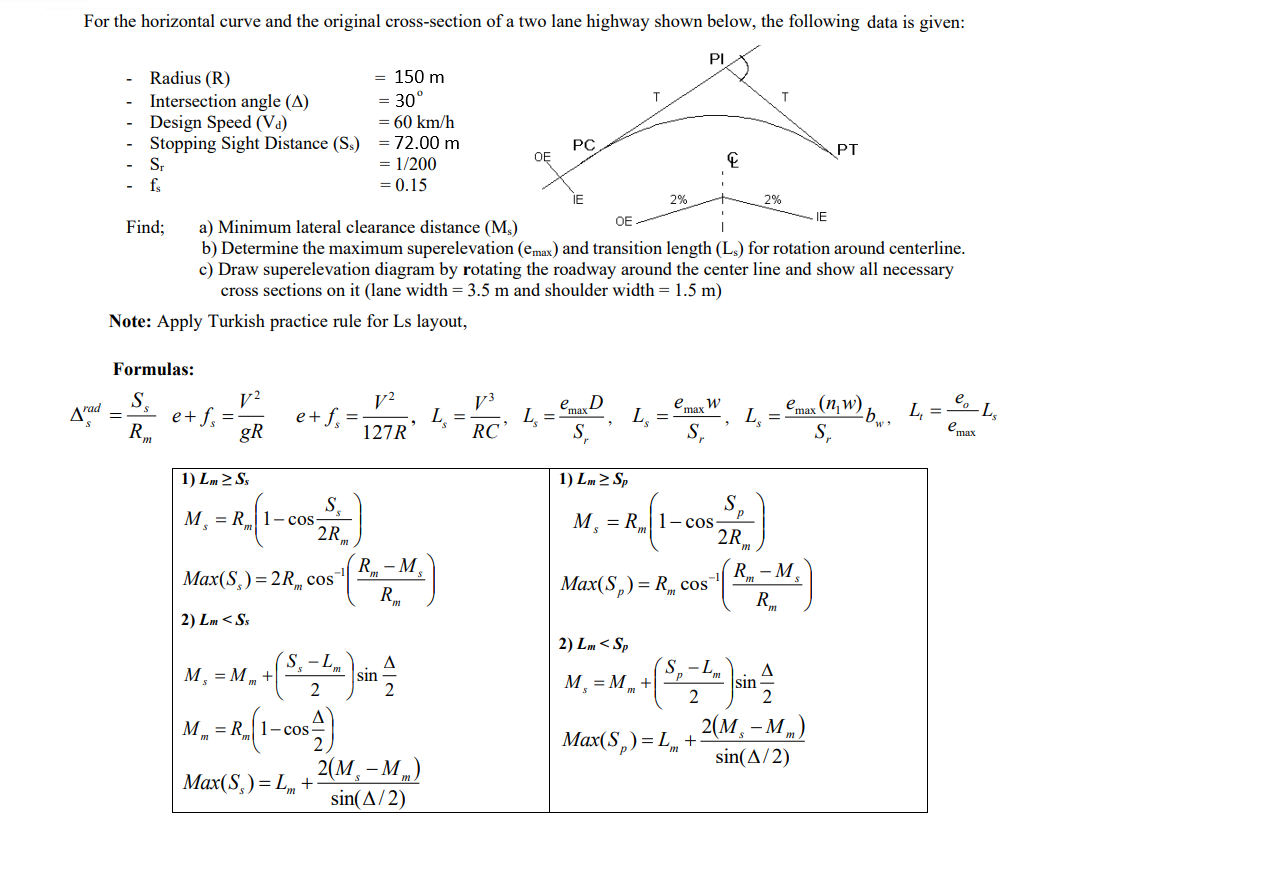 Solved Find; a) Minimum lateral clearance distance (Ms, b) | Chegg.com