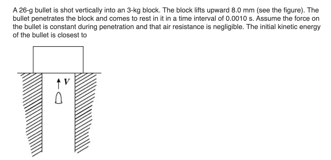 Solved A 26g bullet is shot vertically into an 3kg block.