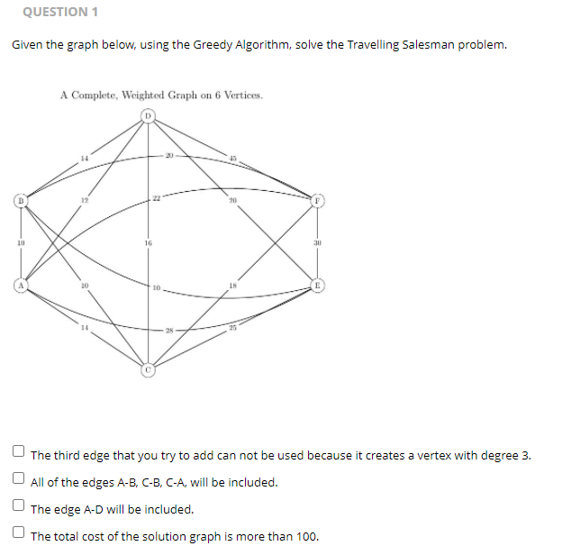Solved QUESTION 1 Given the graph below, using the Greedy | Chegg.com