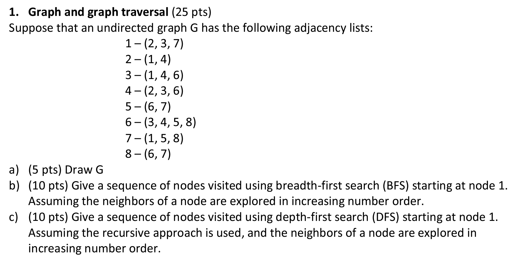 Solved 1. Graph and graph traversal ( 25pts ) Suppose that | Chegg.com
