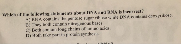 Solved Which of the following statements about DNA and RNA | Chegg.com