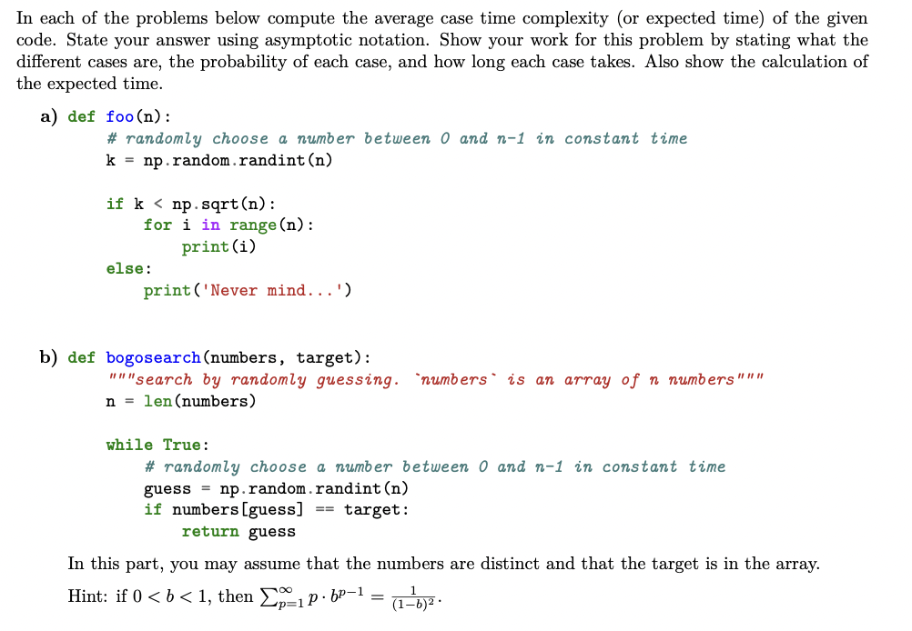 Solved n each of the problems below compute the average case