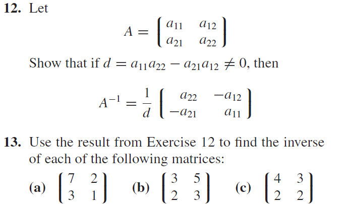 Solved 12. Let A = a11 a12 A21 922 Show that if d = a11922 - | Chegg.com