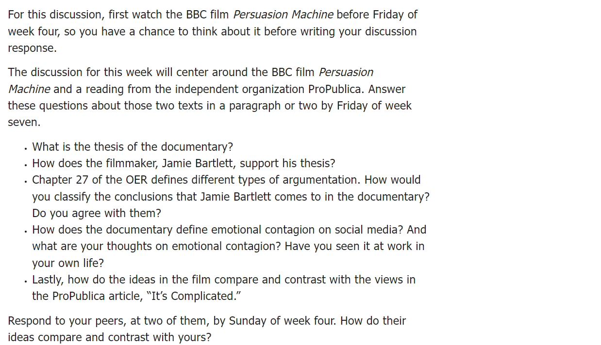 For this discussion, first watch the BBC film | Chegg.com