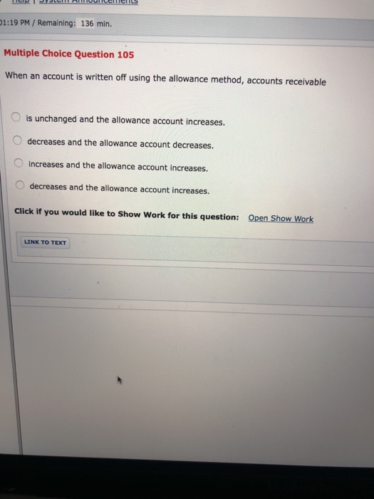 Solved 137 min Multiple Choice Question 107 The percentage | Chegg.com