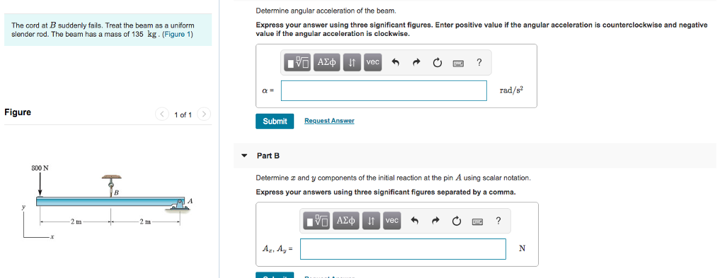 Solved Determine angular acceleration of the beam. The cord | Chegg.com