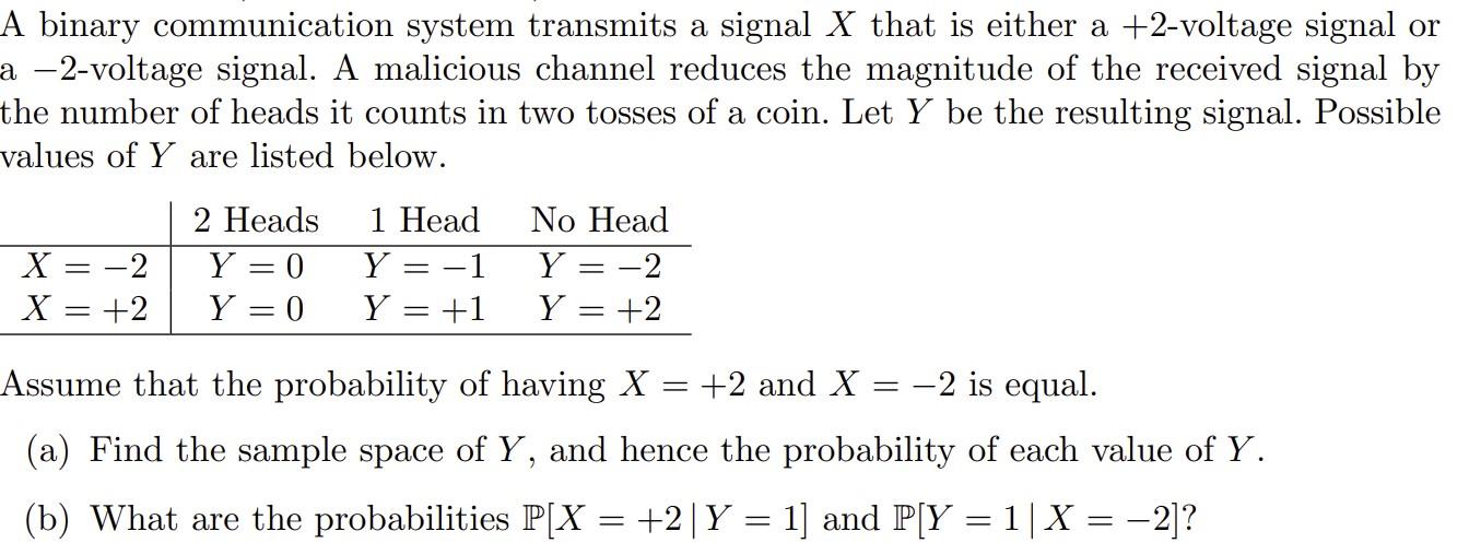 Solved A Binary Communication System Transmits A Signal X | Chegg.com