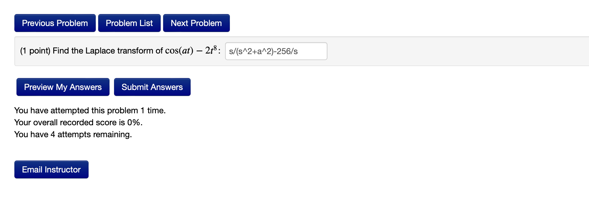 laplace transform of cos^2 4t