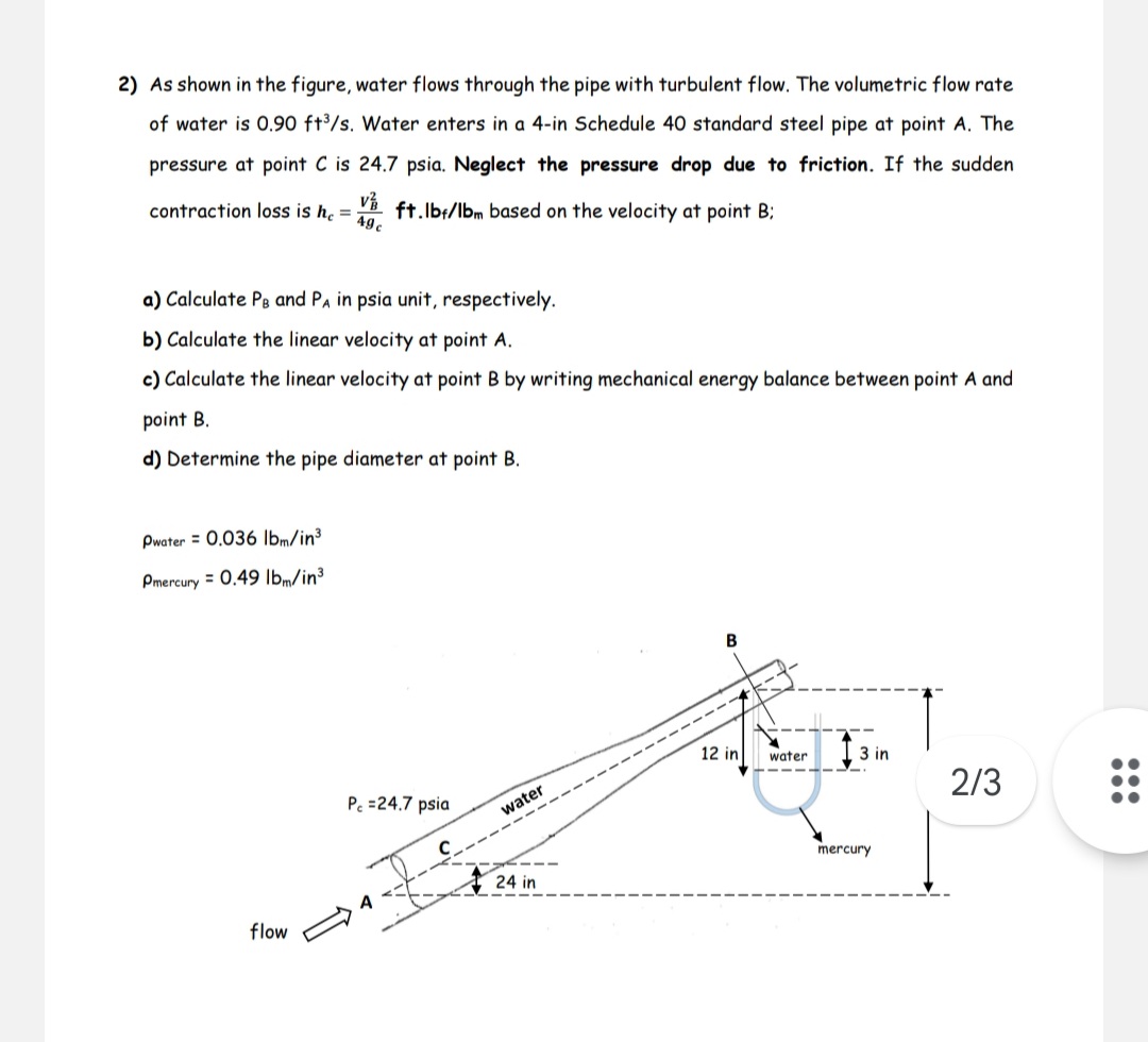 Solved 2) As shown in the figure, water flows through the | Chegg.com