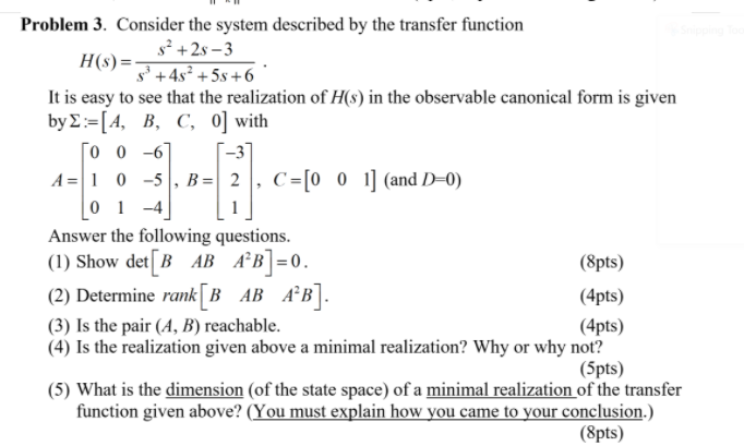 Solved Problem 3. Consider the system described by the | Chegg.com