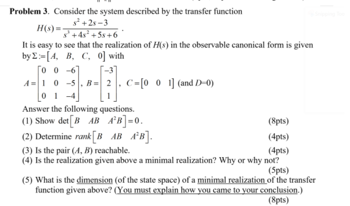 Solved Problem 3. Consider The System Described By The | Chegg.com