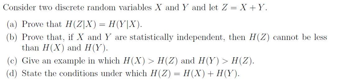 Solved Consider two discrete random variables X and Y and | Chegg.com
