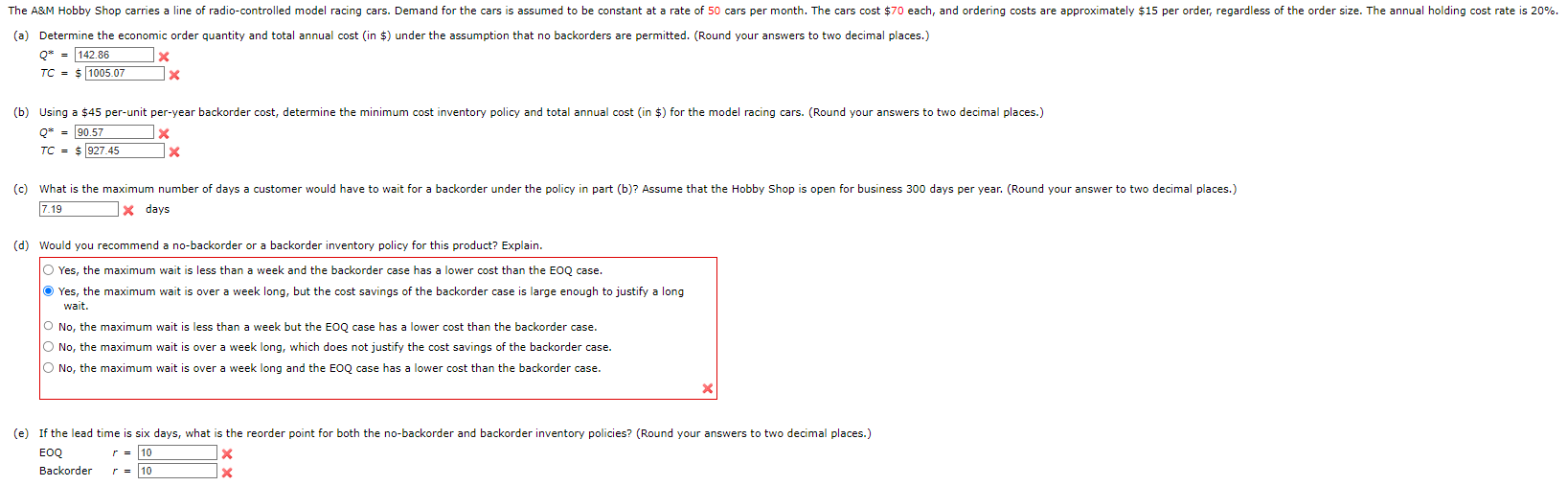 Solved (a) ﻿Determine the economic order quantity and total | Chegg.com