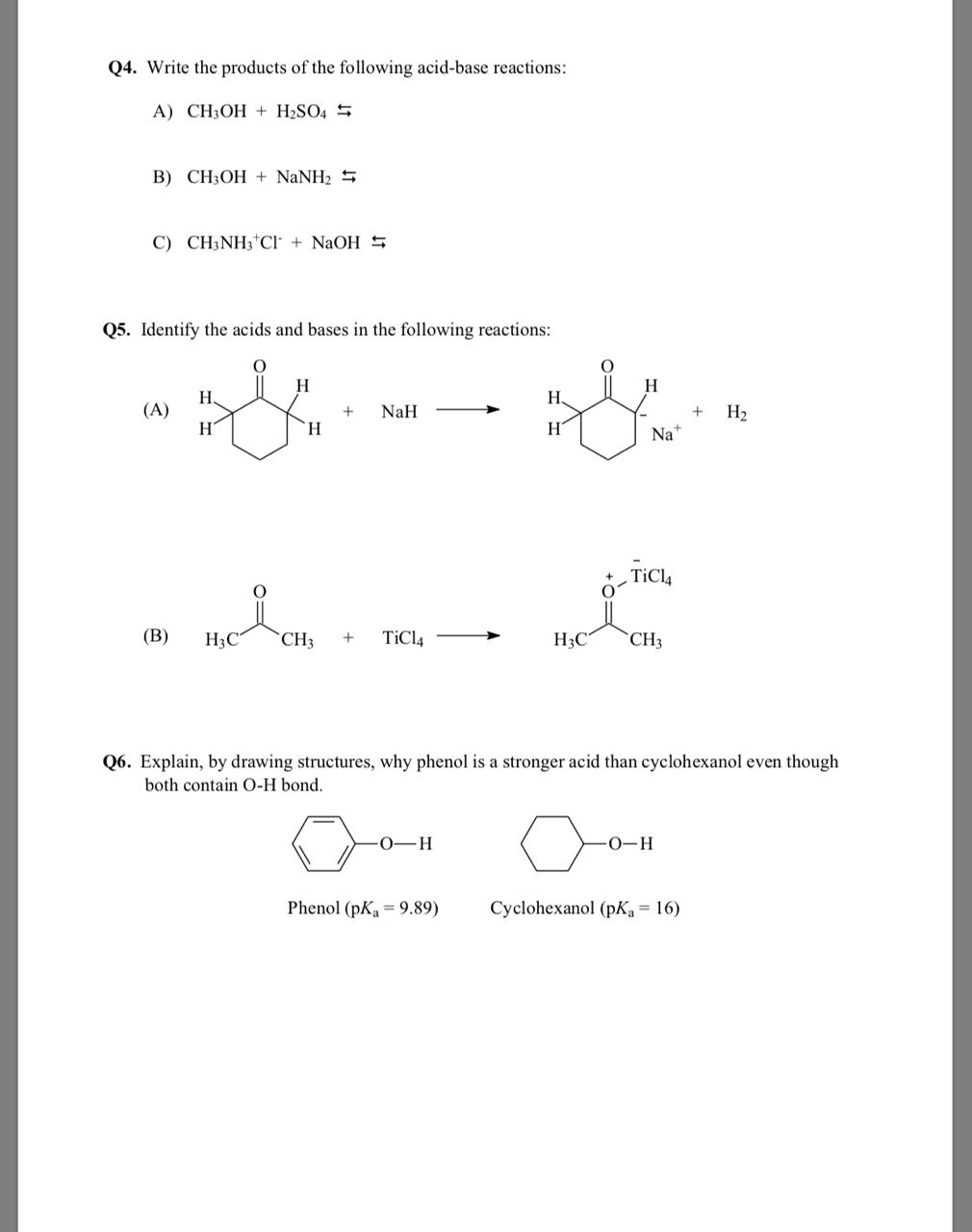 Solved Q4. Write the products of the following acid-base | Chegg.com