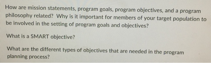 Solved on statements, program goals, program objectives, and | Chegg.com