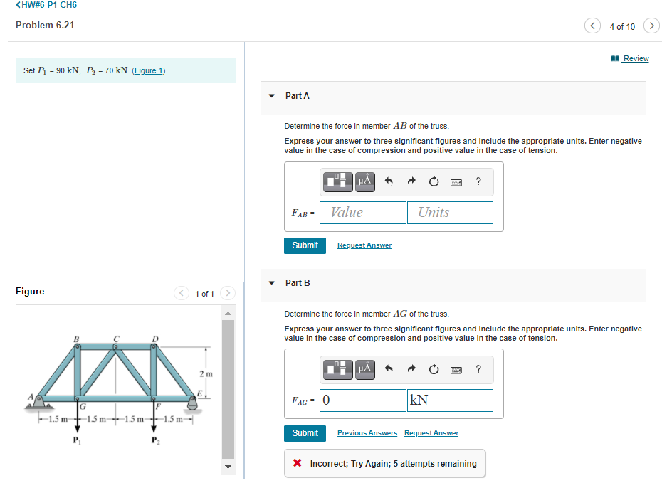 Solved Review Set P1 = 90 kN, P, = 70 kN. (Figure 1) Part A