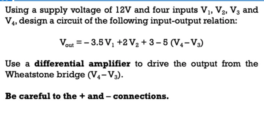 Solved Using A Supply Voltage Of 12v And Four Inputs V1, V2, 