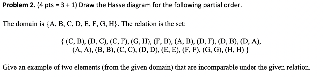 Solved Problem 2. (4pts=3+1) Draw The Hasse Diagram For The | Chegg.com