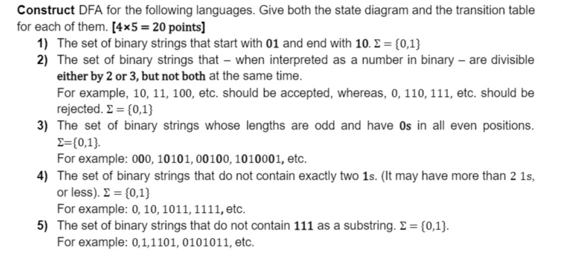 Solved Construct DFA For The Following Languages. Give Both | Chegg.com