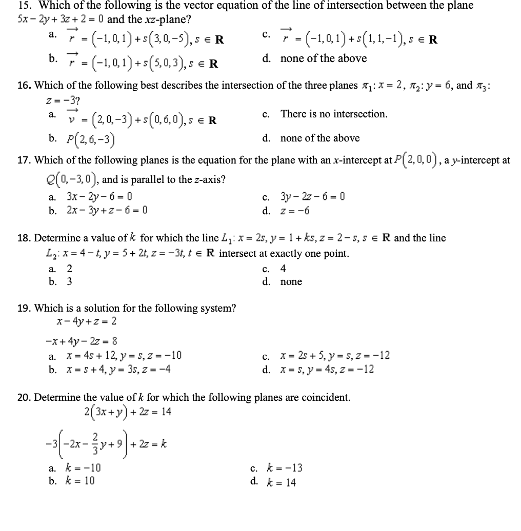 Solved A C 15 Which Of The Following Is The Vector Equ Chegg Com