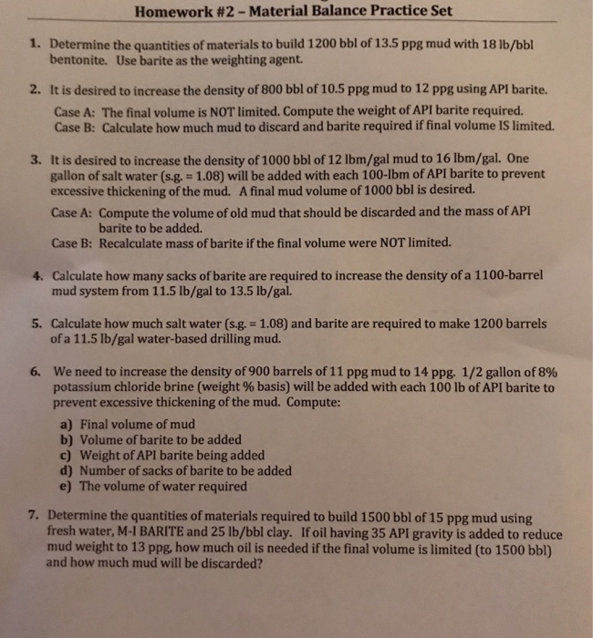 Homework #2-Material Balance Practice Set 1. | Chegg.com