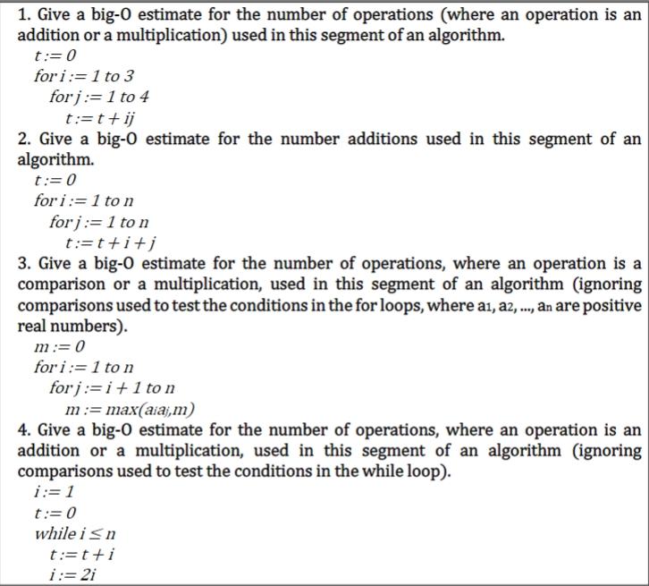 Solved 1. Give a big-O estimate for the number of operations 
