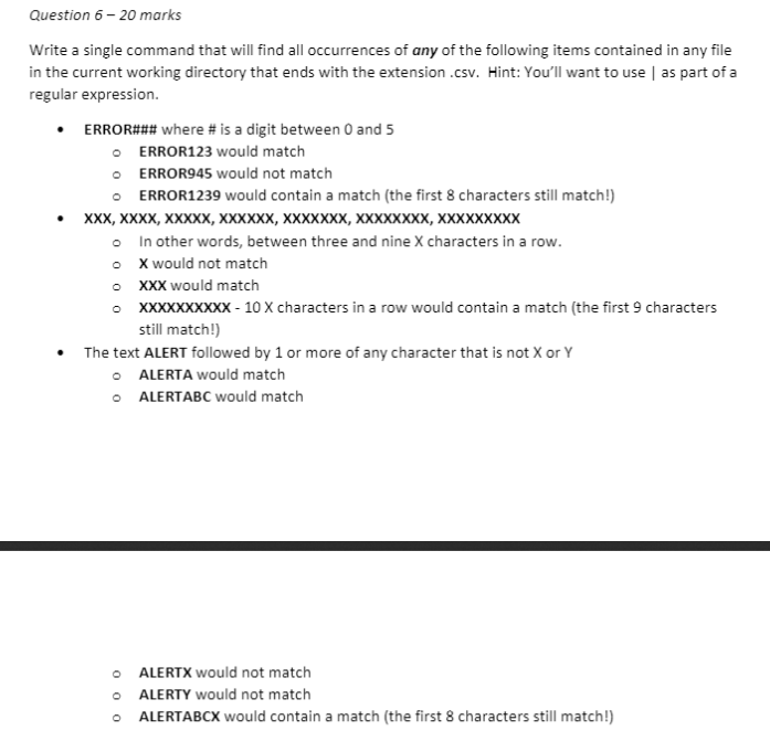 Solved Question 6 - 20 marks Write a single command that | Chegg.com