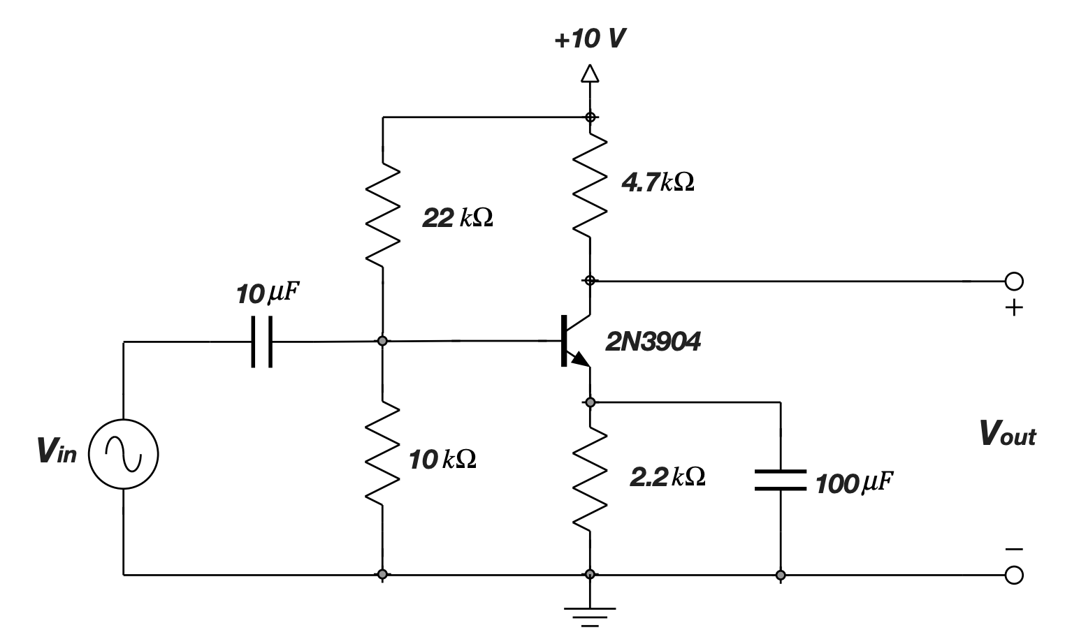 Solved +10v 4.7kΩ 22 ΚΩ 10μf +o Η 2n3904 Vout Vin (00 10 KΩ 