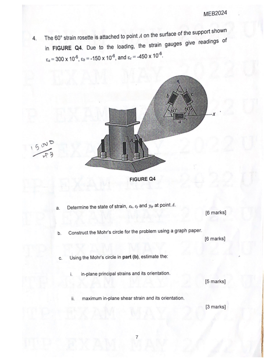 4. The 60∘ strain rosette is attached to point A on | Chegg.com
