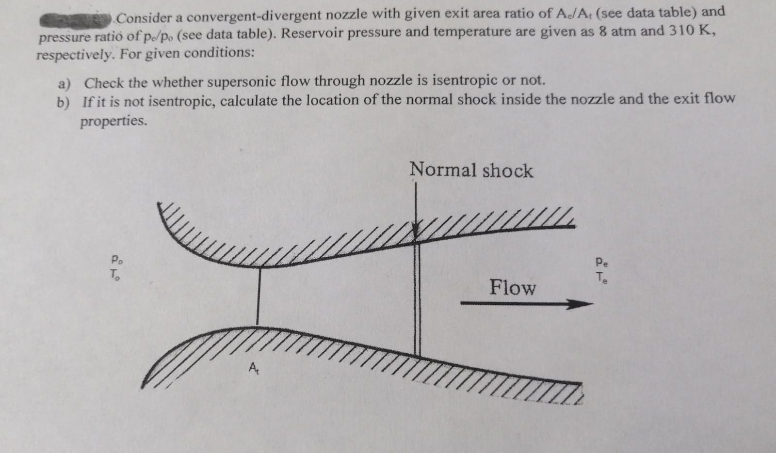 Consider a convergentdivergent nozzle with given