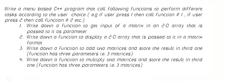 Solved Write a menu based C++ program that call following | Chegg.com