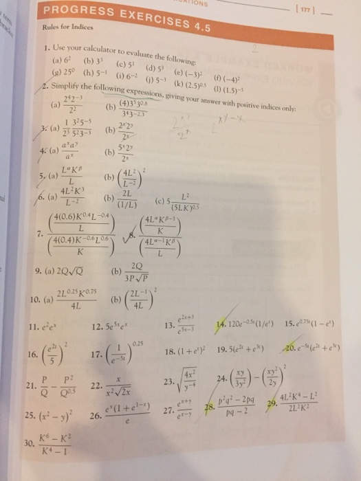 Solved PROGRESS EXERCISES 4.5 Rules for Indices 1. Use your