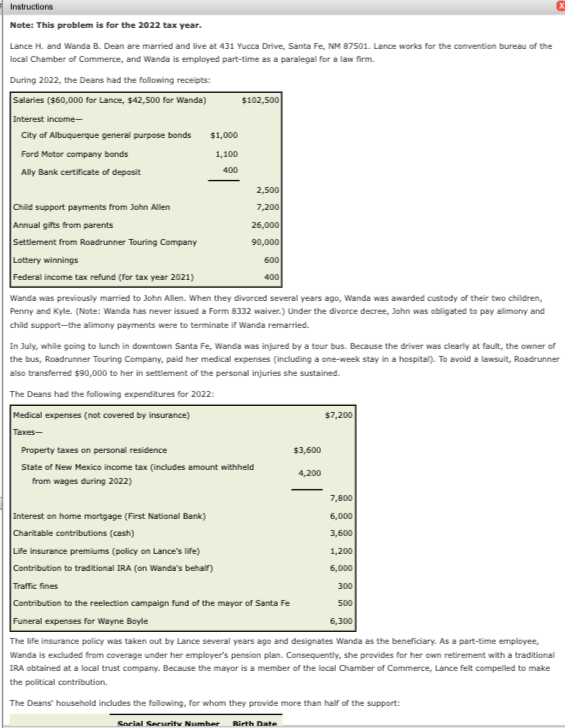Form 1040 Complete Form 1040 below for Lance and | Chegg.com