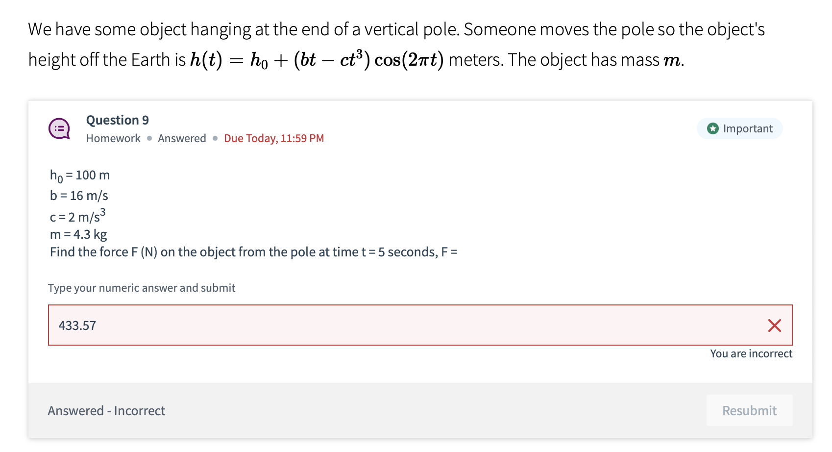 Solved We have some object hanging at the end of a vertical | Chegg.com