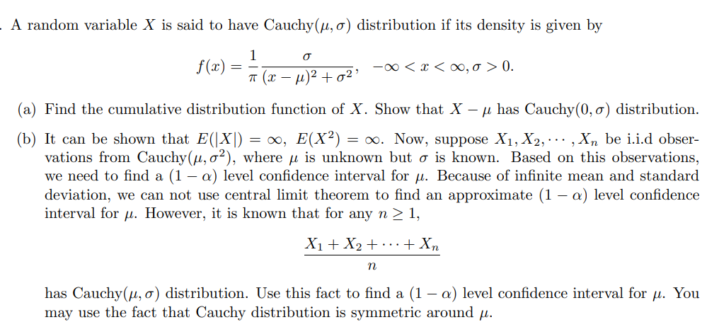 Solved A random variable X is said to have Cauchy(u, o) | Chegg.com