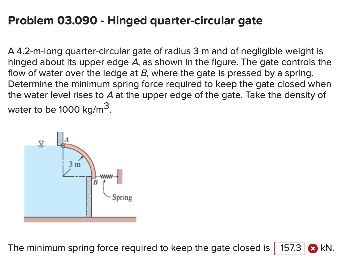 Solved Problem 03.090 - Hinged Quarter-circular Gate A | Chegg.com