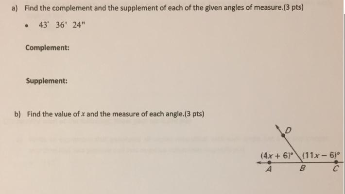 Solved A) Find The Complement And The Supplement Of Each Of | Chegg.com