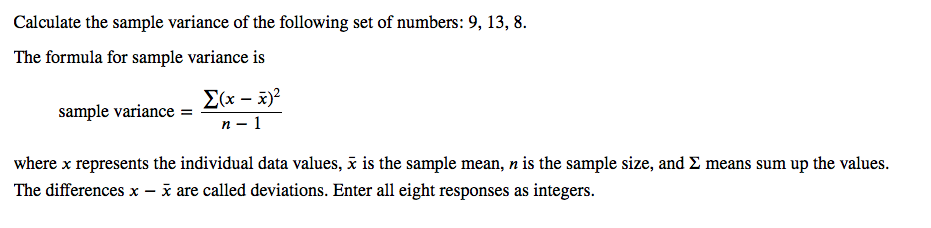 Solved Calculate the sample variance of the following set of | Chegg.com
