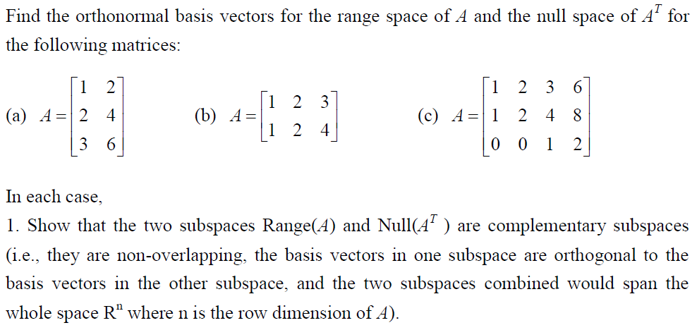 Find the orthonormal basis vectors for the range Chegg