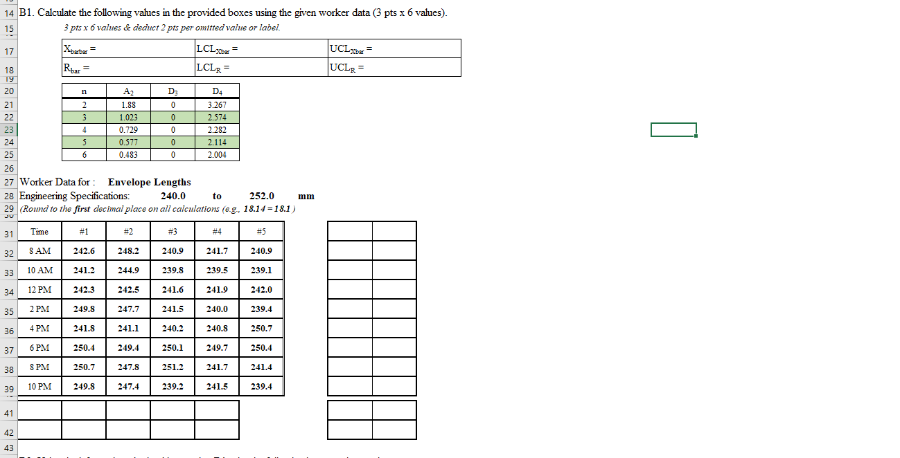 14 B1. Calculate the following values in the provided | Chegg.com