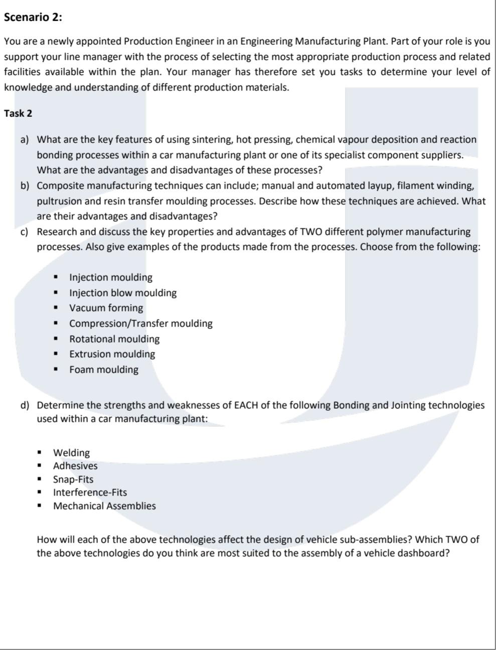 Solved Scenario 2 You Are A Newly Appointed Production Chegg