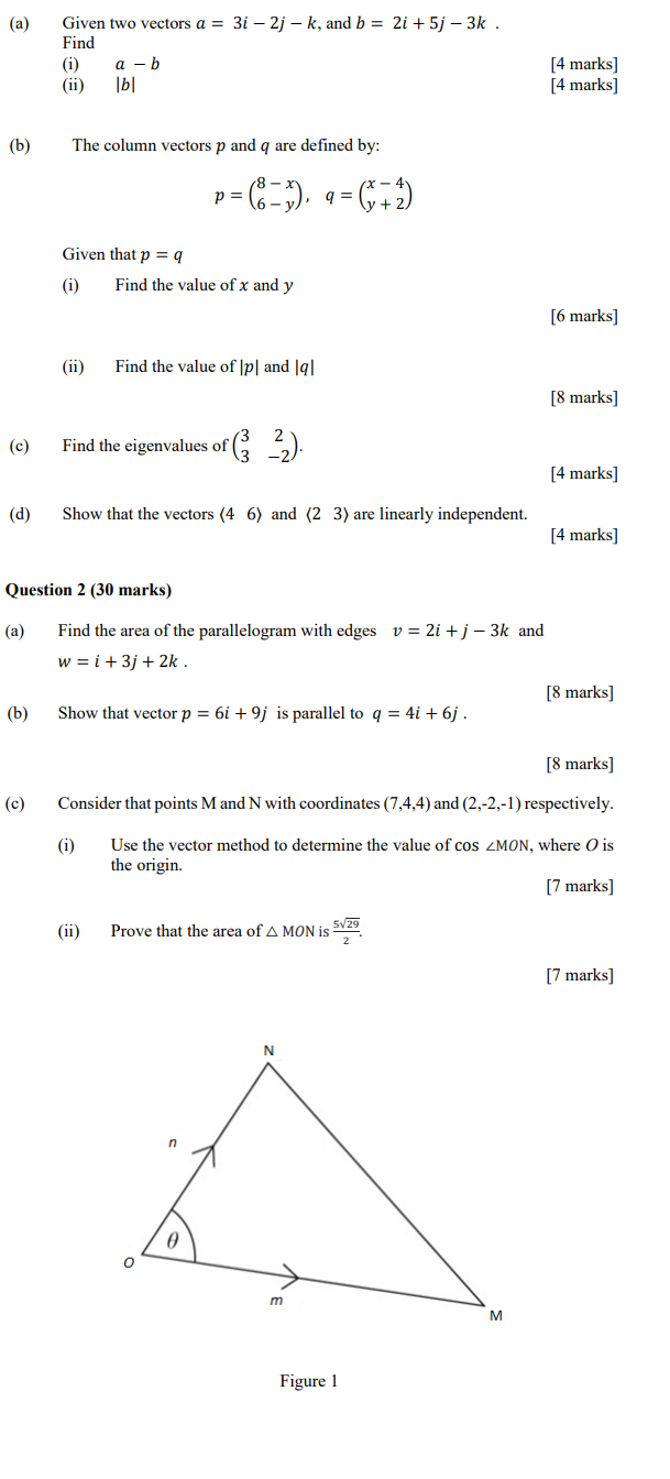 Solved (a) Given two vectors a=3i−2j−k, and b=2i+5j−3k. Find | Chegg.com