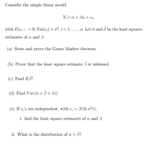 Solved Consider The Simple Linear Model Y A Bri With Chegg Com