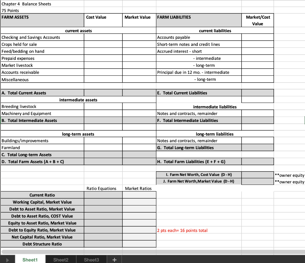 Solved Chapter 4 Balance Sheets 75 Points FARM ASSETS Cost | Chegg.com