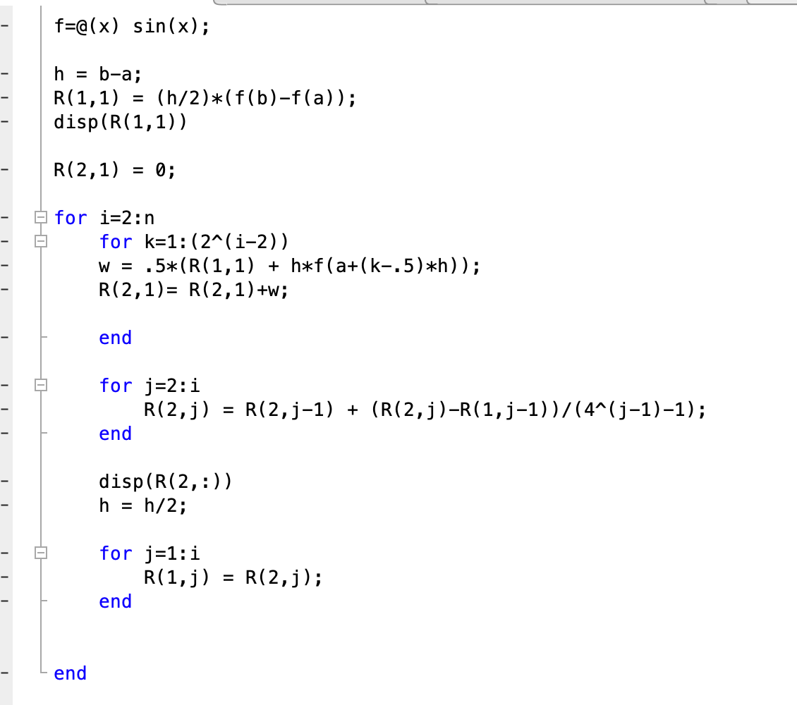 Below Is My Matlab Code For Romberg Integration F Chegg Com