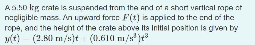 Solved A 5.50 kg crate is suspended from the end of a short | Chegg.com