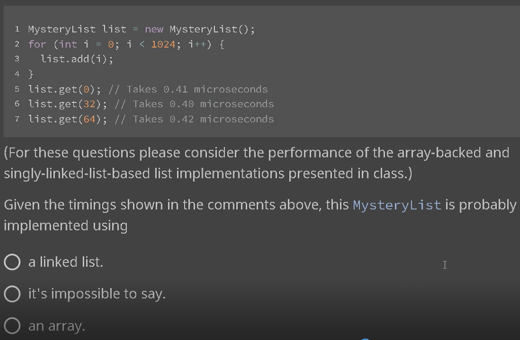Solved 3 1 MysteryList list = new MysteryList(); 2 for (int | Chegg.com